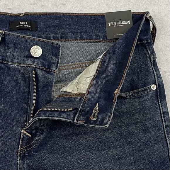 True Religion Ricky Big T Flap Relaxed Straight Jeans Mens Size 31X34 Blue Denim - Picture 10 of 16